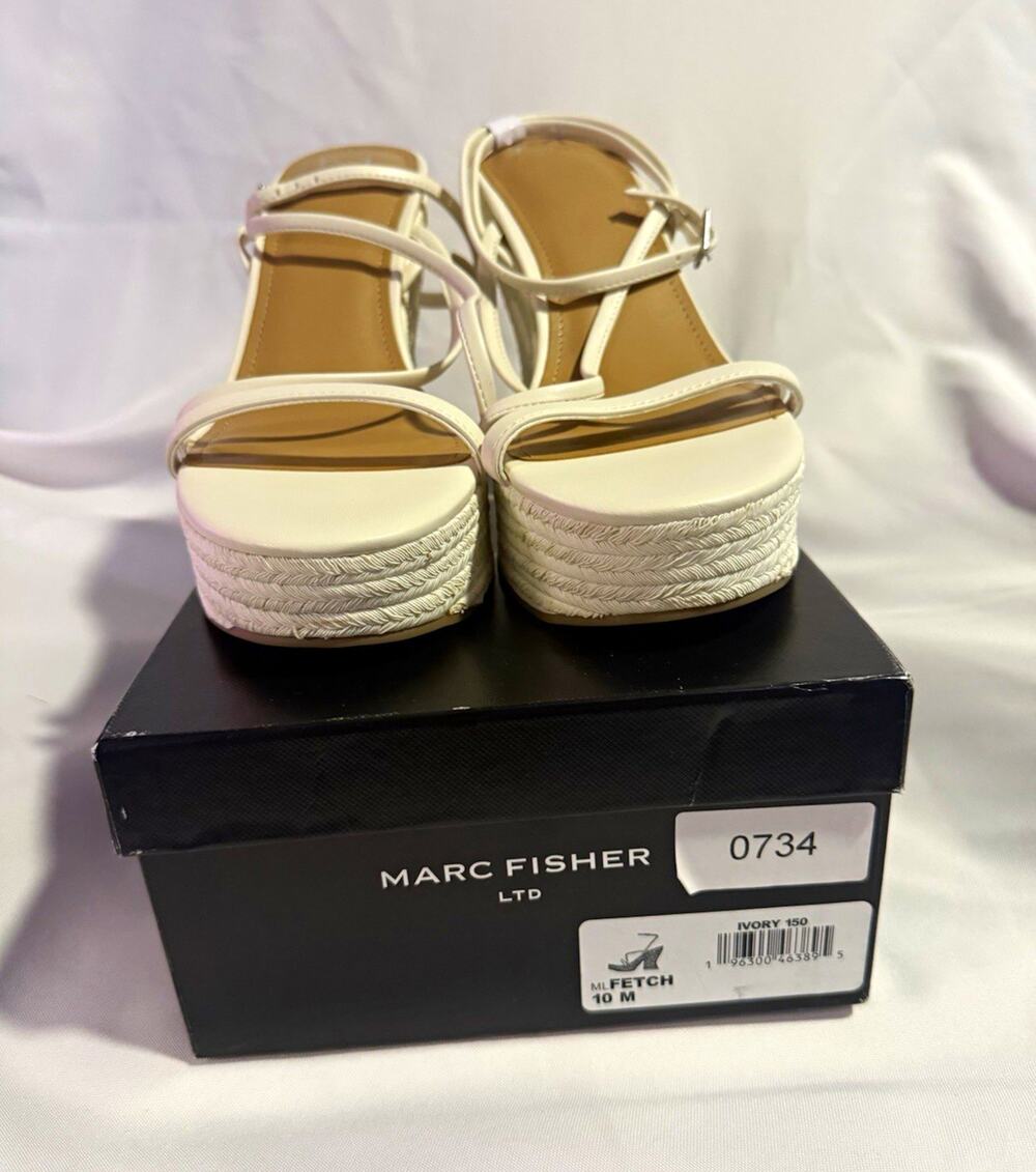 Marc Fisher LTD Women’s Ivory Strappy Platform Ankle Strap Open Toe Heels 10